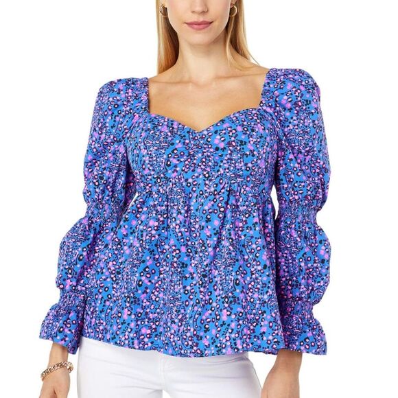 Lilly Pulitzer Tops - NWT Lilly Pulitzer Preslee Long Sleeve Top Blue Flare Cheetah Leopard Size 6